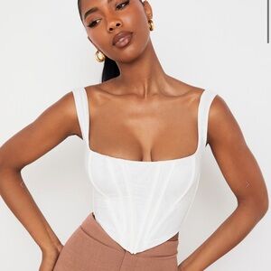 House of CB Ninetta White Mesh Corset Crop Top (Size L, White, NWT)